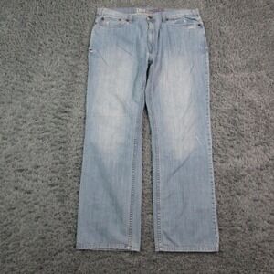 True Nation Jeans Mens 42x34 Blue Straight Athletic Light Wash Distressed 40x32*